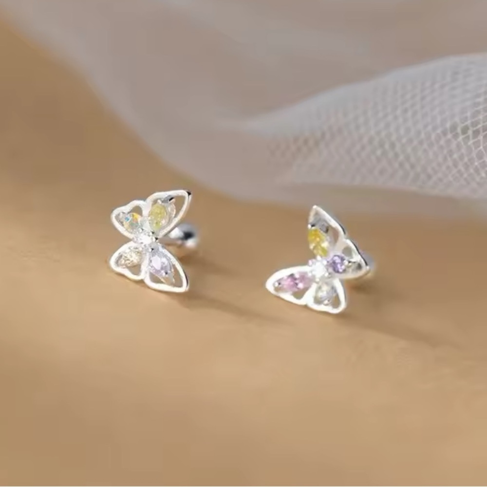 Sterling Silver Butterfly Cubic Zirconia Earrings